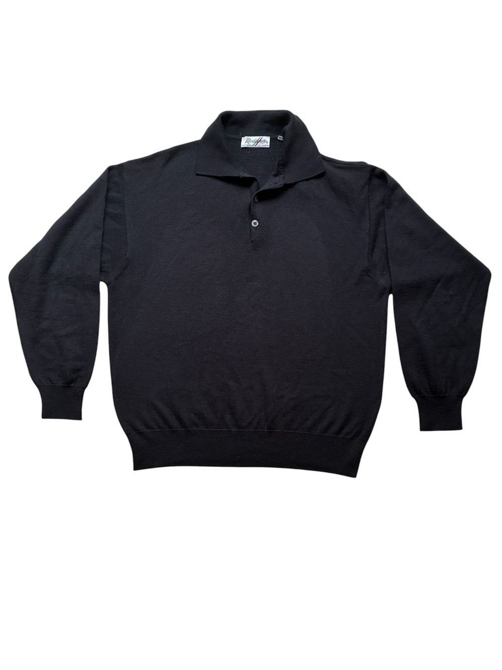 Modango Italy Men's Black Long Sleeve Merino Wool Knit Polo Sweater Size Large